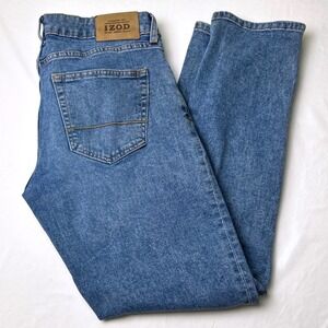 IZOD Mens Saltwater Jeans Blue Size 32x32 Straight Fit Medium Wash Denim Stretch